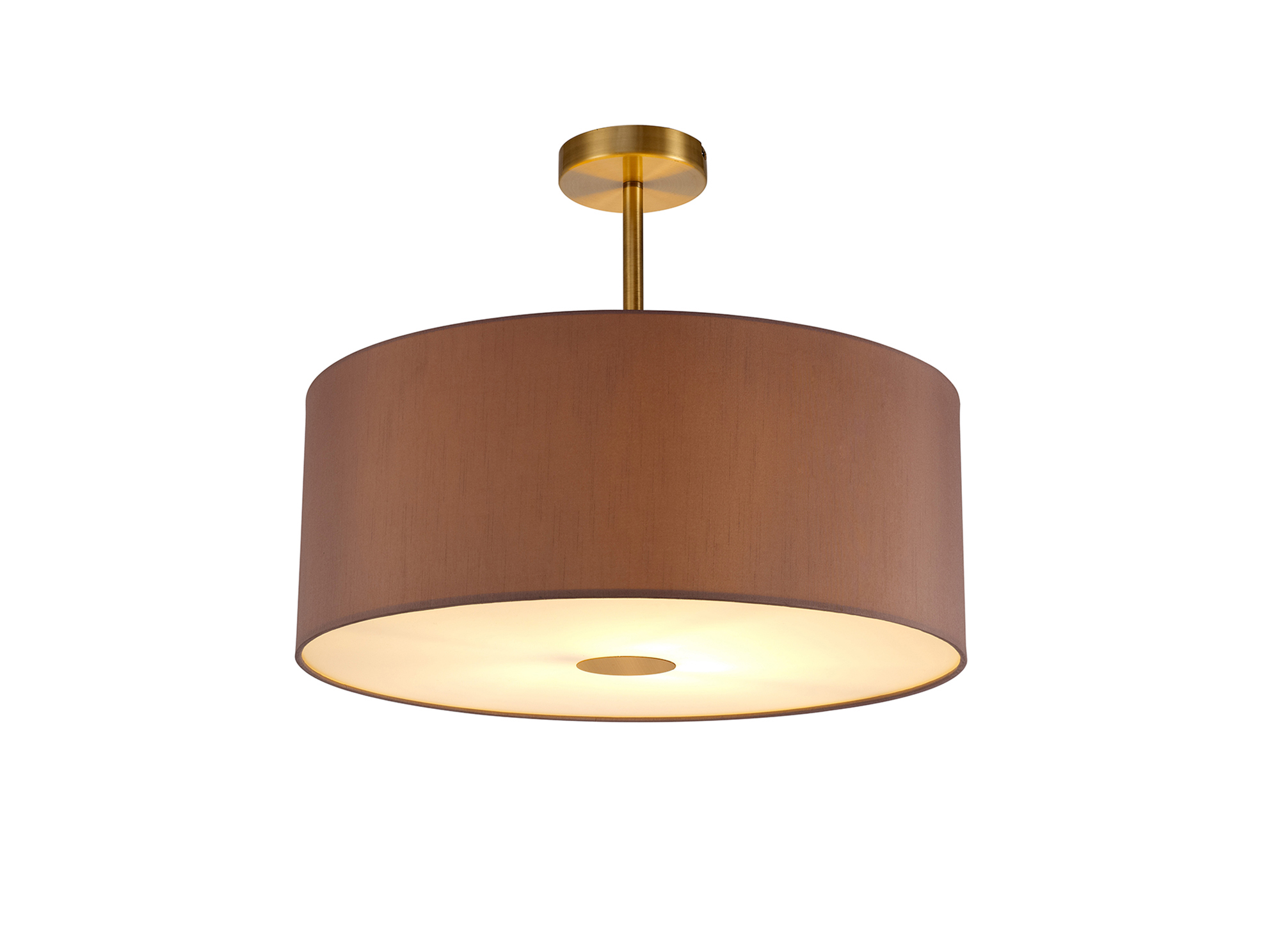 DK0185  Baymont 50cm Semi Flush 1 Light Antique Brass; Taupe/Halo Gold; Frosted Diffuser